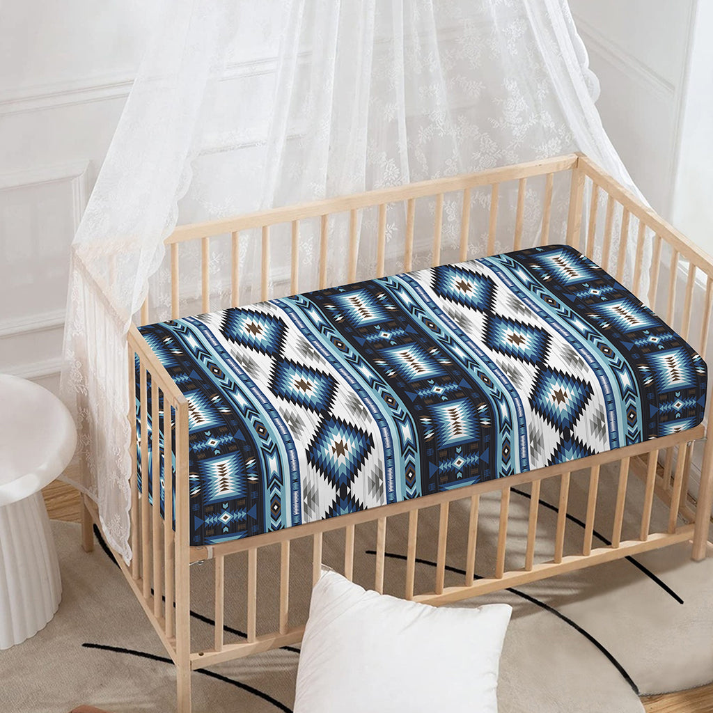 Blue Native Navajo Print Baby Crib Sheet