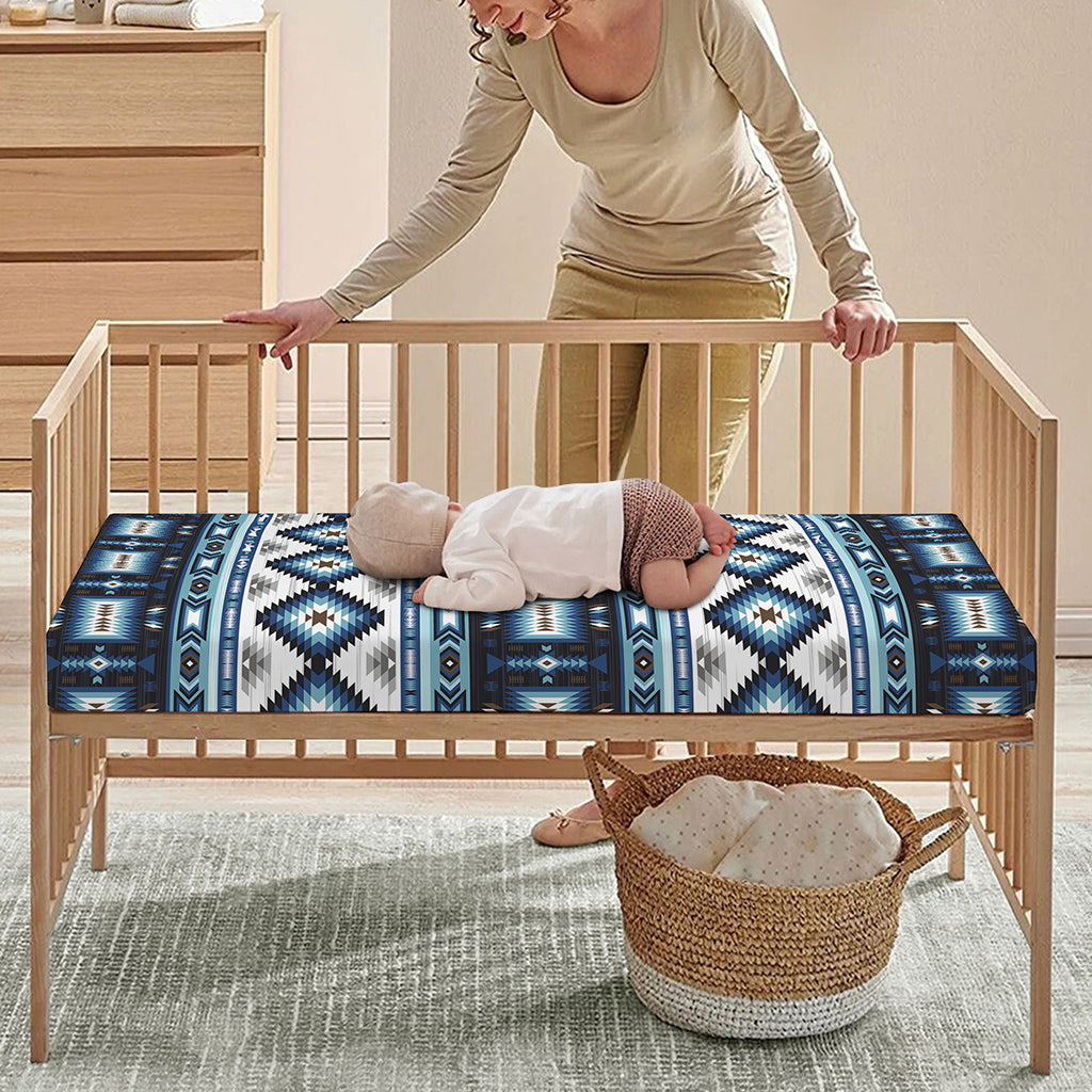Blue Native Navajo Print Baby Crib Sheet