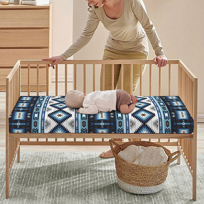Blue Native Navajo Print Baby Crib Sheet