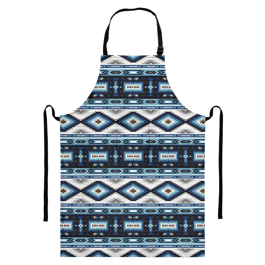 Blue Native Navajo Print Bib Apron With Pocket