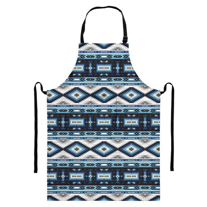 Blue Native Navajo Print Bib Apron With Pocket