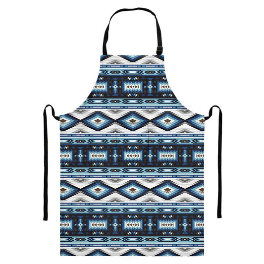 Blue Native Navajo Print Bib Apron With Pocket