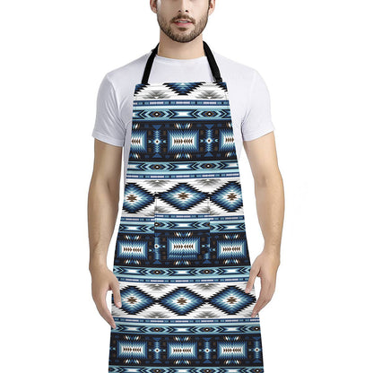 Blue Native Navajo Print Bib Apron With Pocket