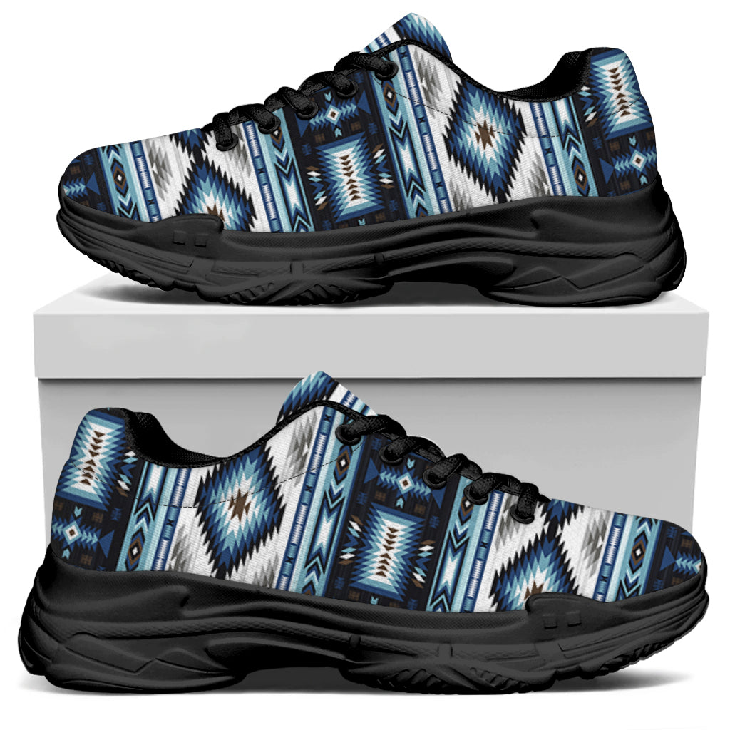 Blue Native Navajo Print Black Chunky Shoes