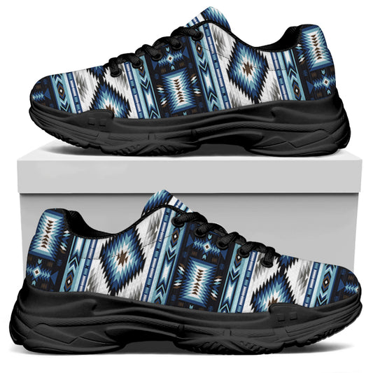 Blue Native Navajo Print Black Chunky Shoes