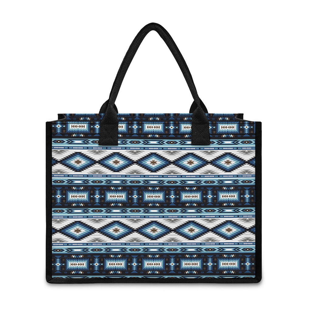 Blue Native Navajo Print Canvas Tote Bag