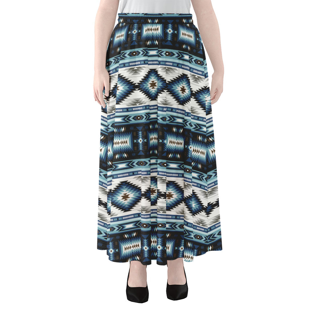 Blue Native Navajo Print Chiffon Maxi Skirt