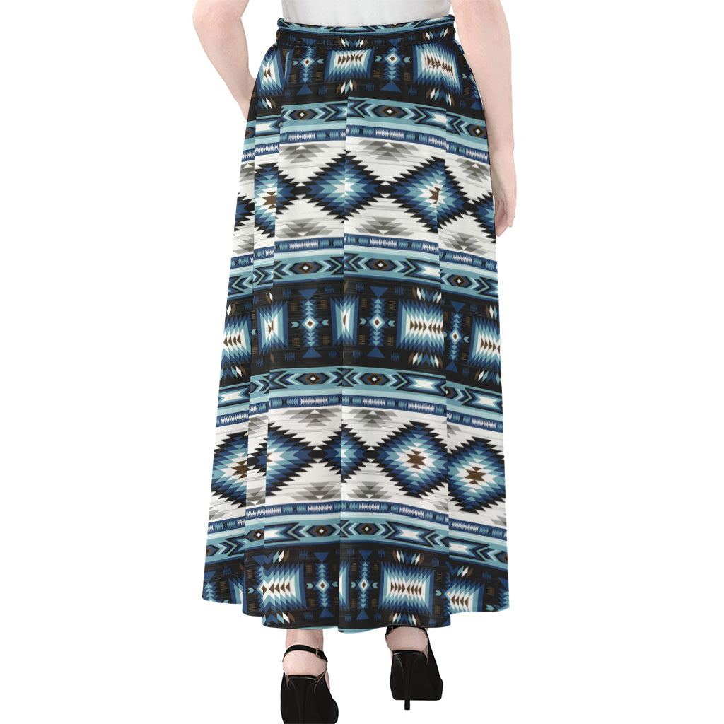 Blue Native Navajo Print Chiffon Maxi Skirt
