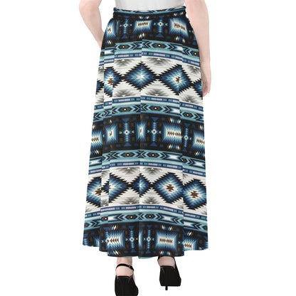 Blue Native Navajo Print Chiffon Maxi Skirt
