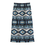 Blue Native Navajo Print Cotton Front Slit Maxi Skirt