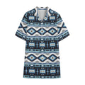 Blue Native Navajo Print Cotton Hawaiian Shirt