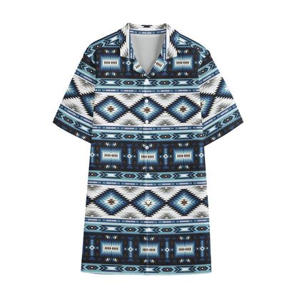 Blue Native Navajo Print Cotton Hawaiian Shirt