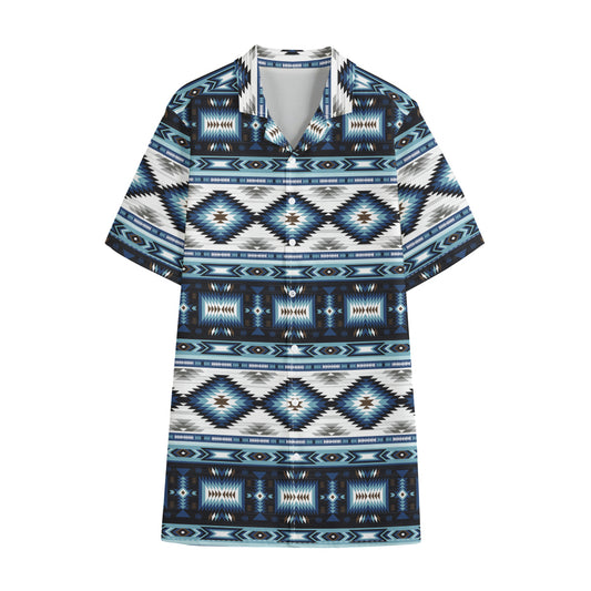 Blue Native Navajo Print Cotton Hawaiian Shirt