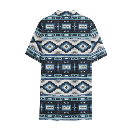 Blue Native Navajo Print Cotton Hawaiian Shirt