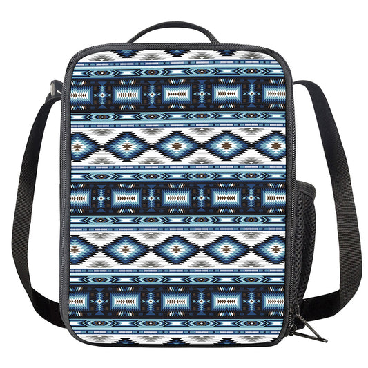 Blue Native Navajo Print Crossbody Lunch Bag