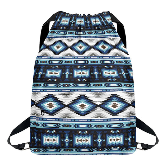 Blue Native Navajo Print Drawstring Backpack
