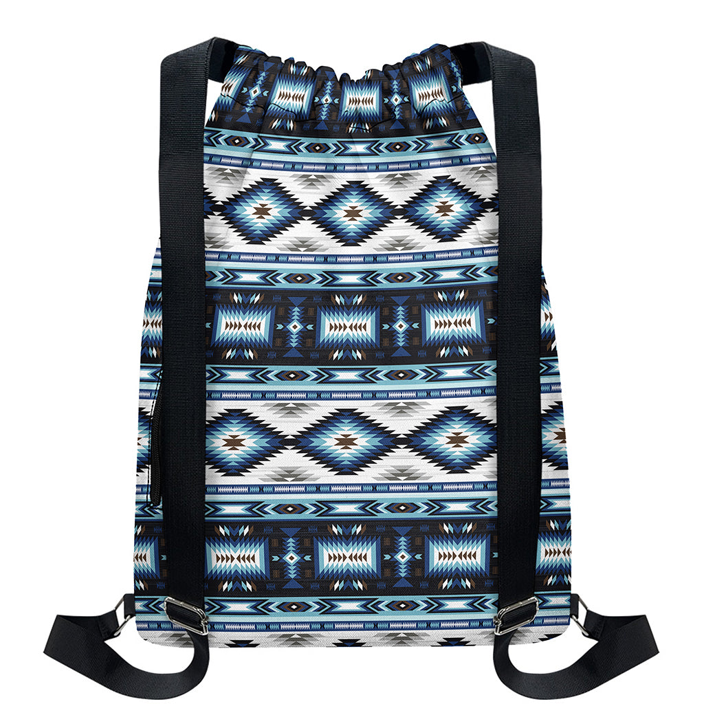 Blue Native Navajo Print Drawstring Backpack