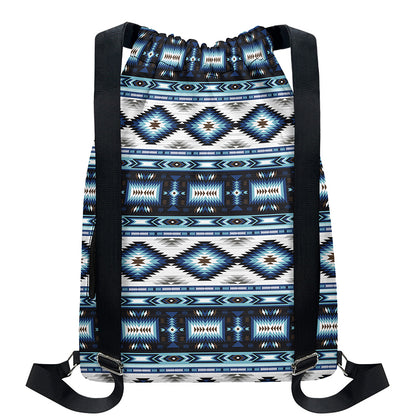 Blue Native Navajo Print Drawstring Backpack
