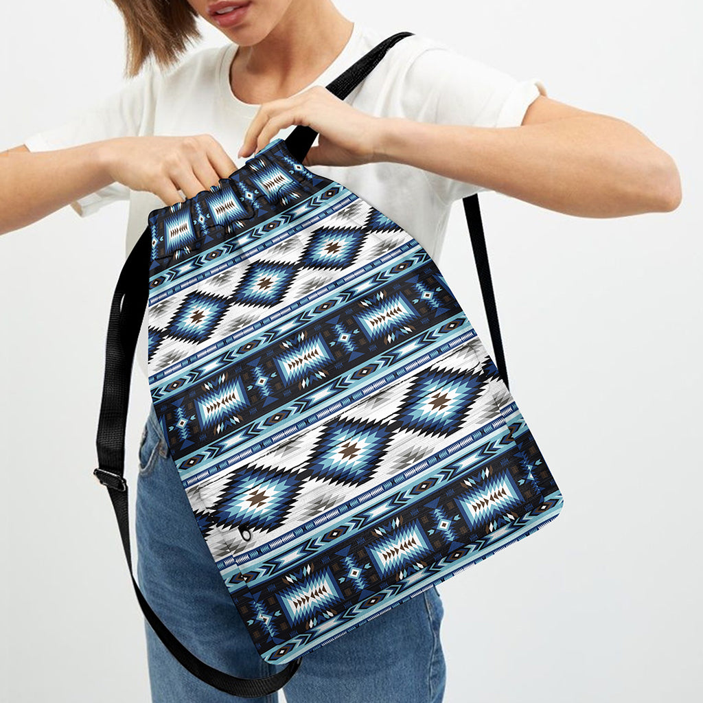 Blue Native Navajo Print Drawstring Backpack