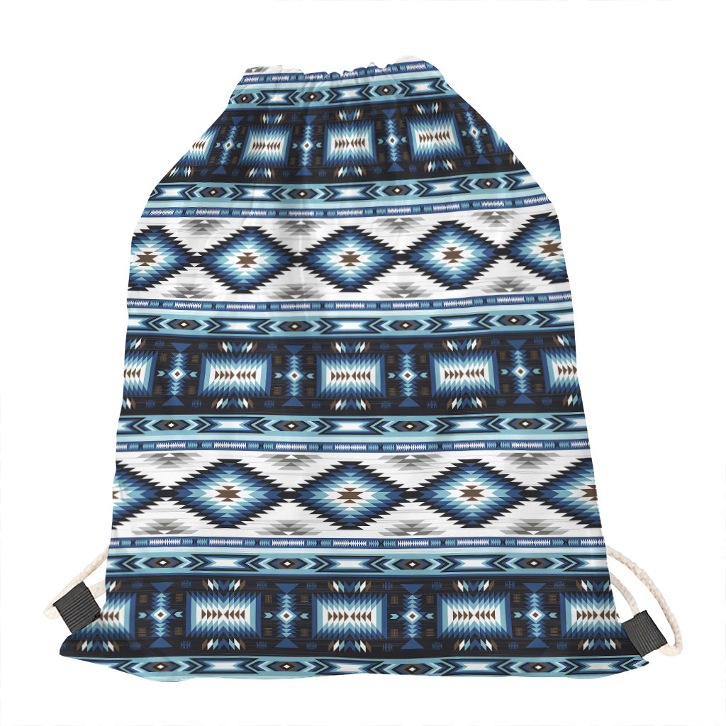 Blue Native Navajo Print Drawstring Bag