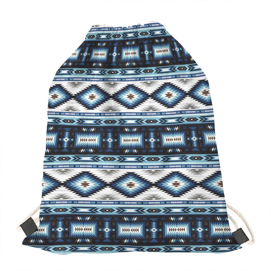 Blue Native Navajo Print Drawstring Bag