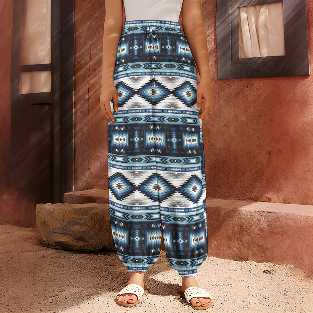 Blue Native Navajo Print Harem Pants