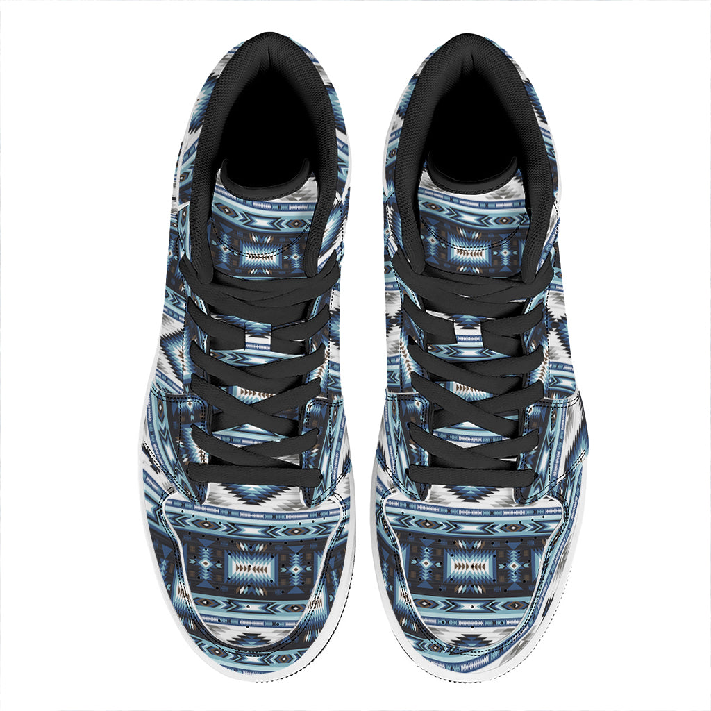 Blue Native Navajo Print High Top Leather Sneakers