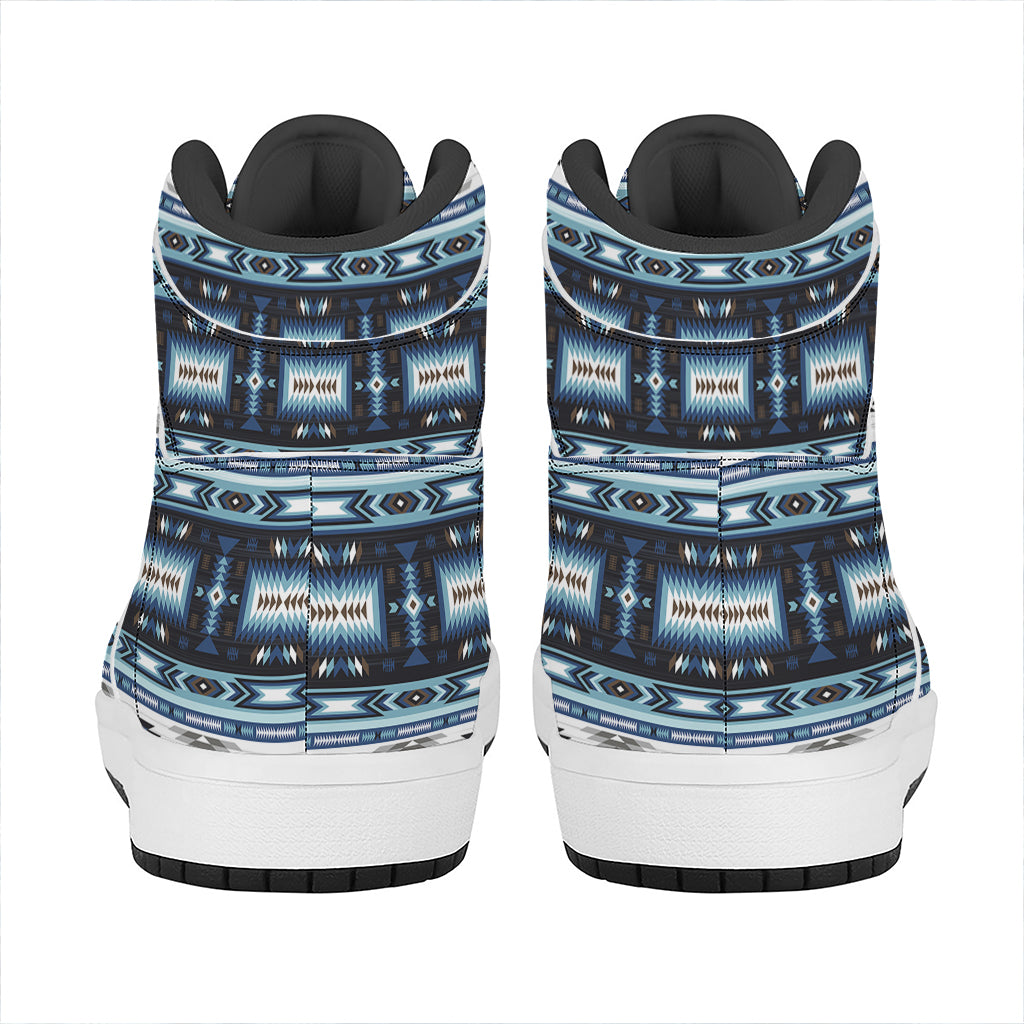 Blue Native Navajo Print High Top Leather Sneakers