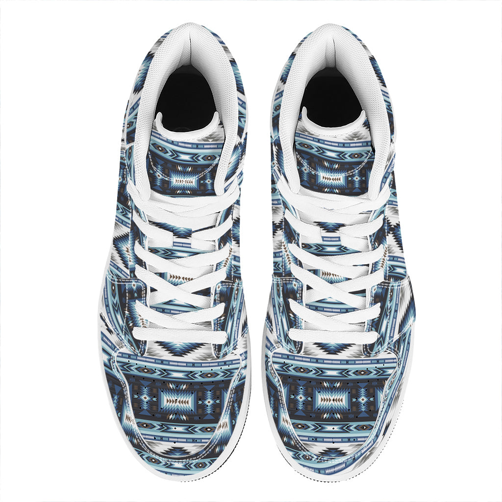 Blue Native Navajo Print High Top Leather Sneakers