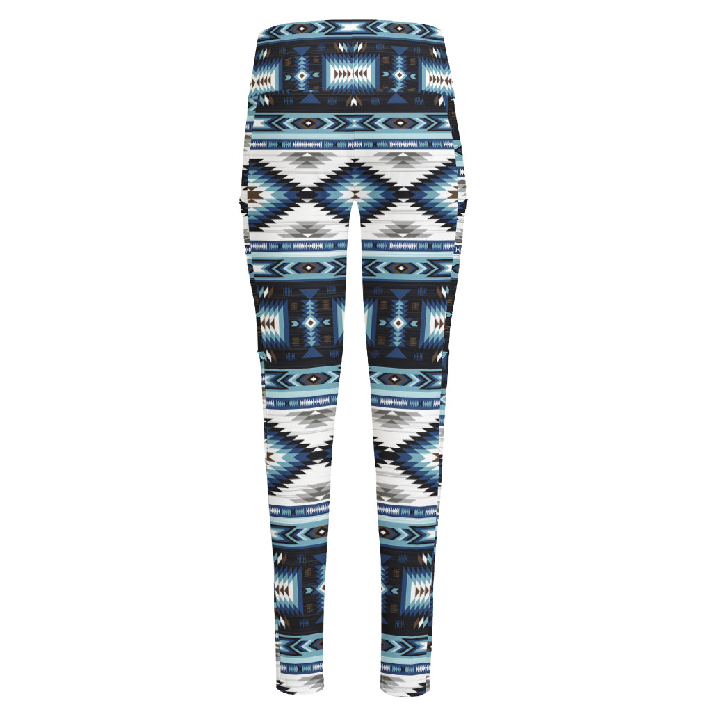 Blue Native Navajo Print High-Waisted Pocket Leggings