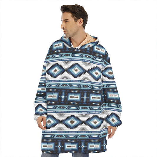 Blue Native Navajo Print Hoodie Blanket