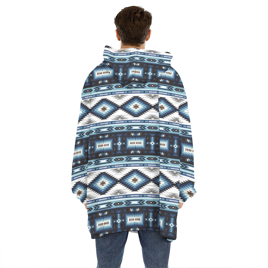 Blue Native Navajo Print Hoodie Blanket