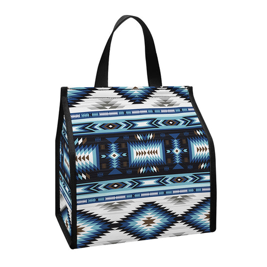 Blue Native Navajo Print Insulated Lunch Tote