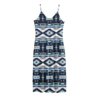 Blue Native Navajo Print Jersey Midi Cami Dress