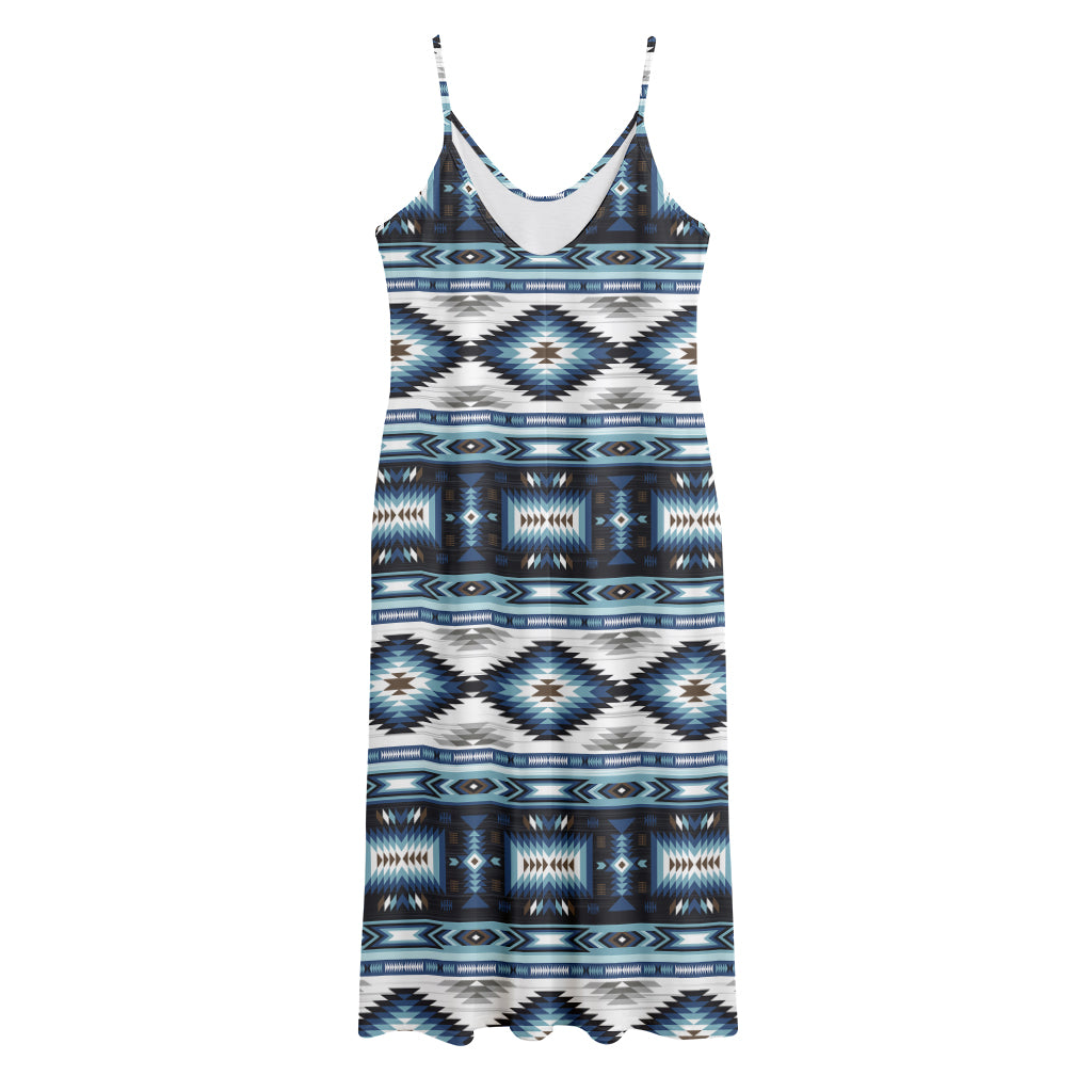 Blue Native Navajo Print Jersey Midi Cami Dress