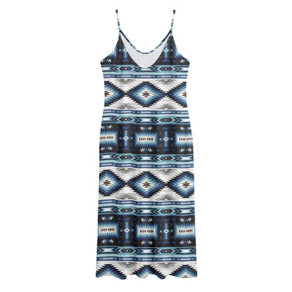 Blue Native Navajo Print Jersey Midi Cami Dress