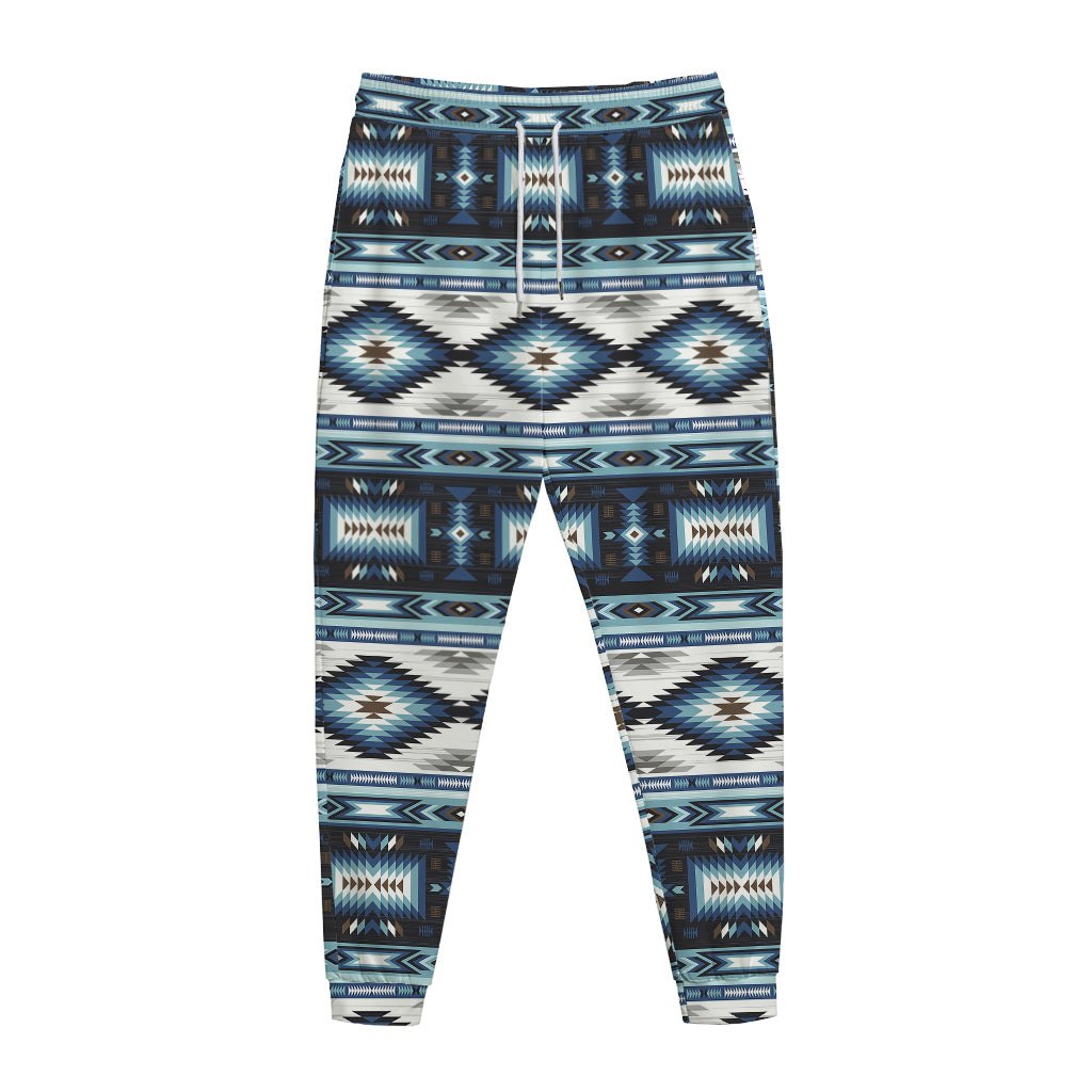 Blue Native Navajo Print Jogger Pants