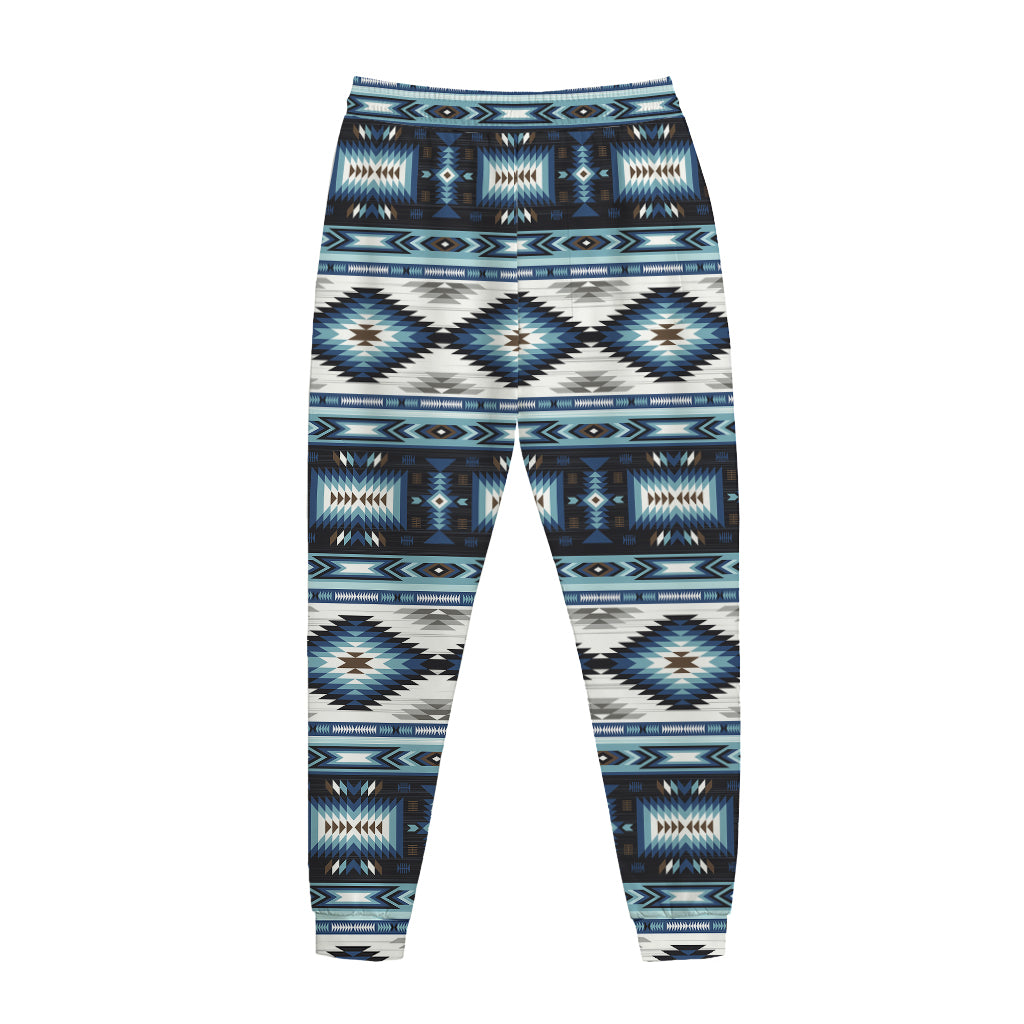 Blue Native Navajo Print Jogger Pants