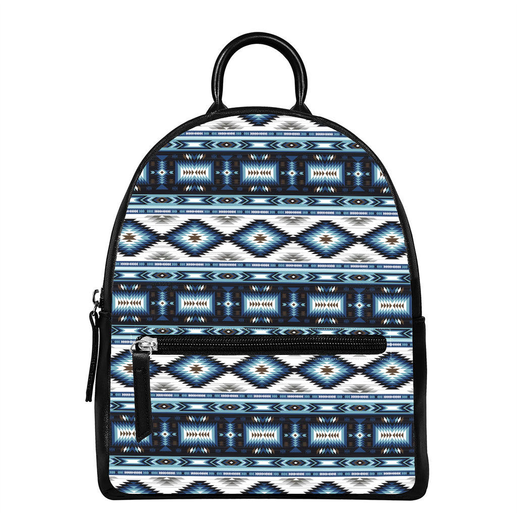 Blue Native Navajo Print Leather Backpack