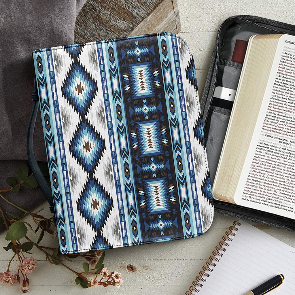 Blue Native Navajo Print Leather Bible Cover