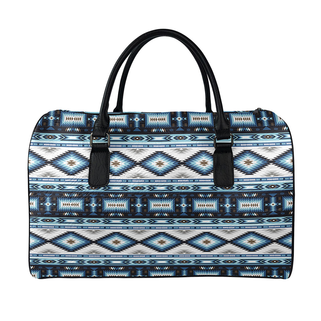 Blue Native Navajo Print Leather Duffle Bag