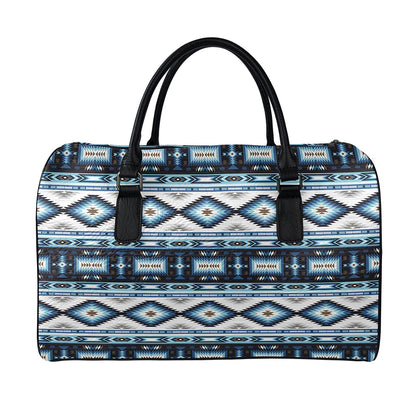 Blue Native Navajo Print Leather Duffle Bag