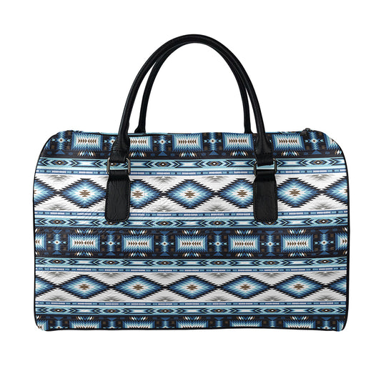 Blue Native Navajo Print Leather Duffle Bag