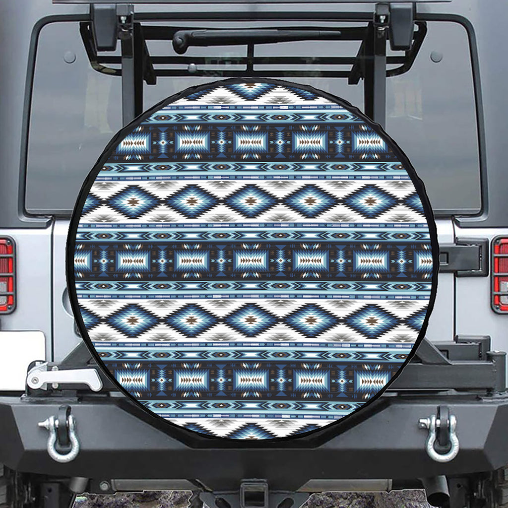 Blue Native Navajo Print Leather Spare Tire Cover