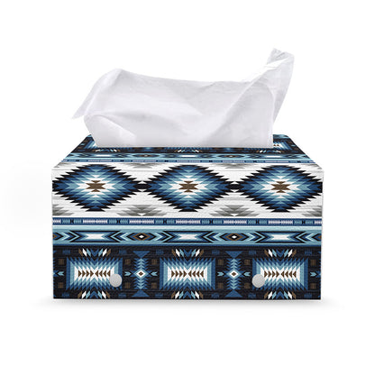 Blue Native Navajo Print Leather Tissue Box Cover