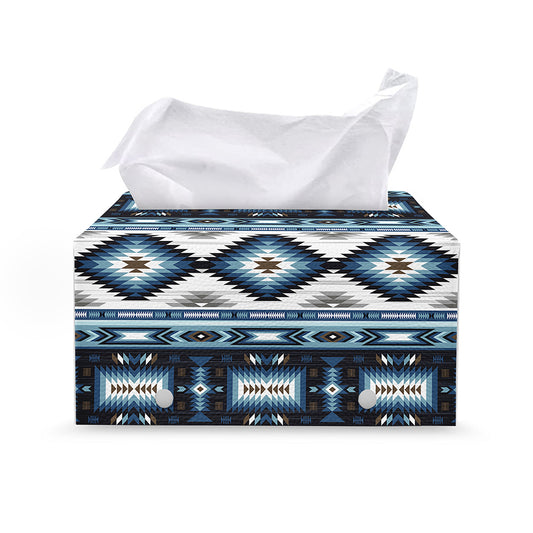 Blue Native Navajo Print Leather Tissue Box Cover