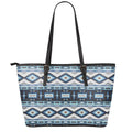 Blue Native Navajo Print Leather Tote Bag With Zipper