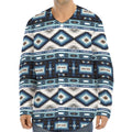 Blue Native Navajo Print Long Sleeve Baseball Jersey