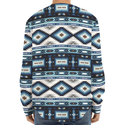 Blue Native Navajo Print Long Sleeve Baseball Jersey