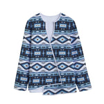 Blue Native Navajo Print Long Sleeve Short Coat